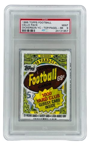 1986 Topps Football Cello Pack "Dickerson YC-Top/Pagel-Back" PSA 9