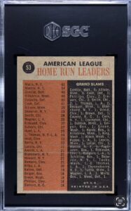 1962 Topps A.L. Home Run Leaders (SGC 3)