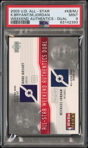 2003 Upper Deck All-Star Weekend Authentics Dual Game Used Warm Up Patch Relics Kobe Bryant/Michael Jordan (PSA 9)